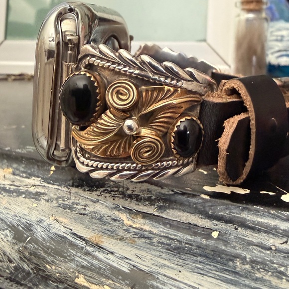 Apple Watchband Vintage SS/12gf/Onyx Native American - Picture 4 of 5